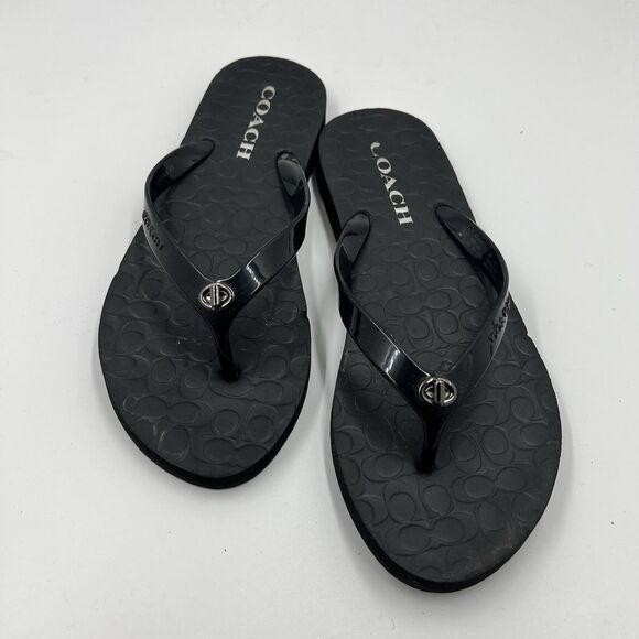 Coach Abbigail Black Women's Flip Flop Beach Summer Casual Sandals Size 8 - Picture 1 of 5